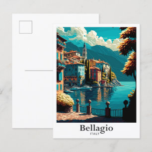 Carte Postale Bellagio Italie Vintage voyage d'art Illustration