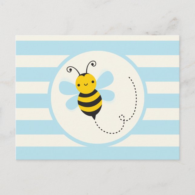 Carte Postale Belle Abeille jaune et noire sur Bébé Bleu Stripes (Devant)
