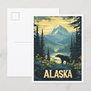 Carte Postale Belle Alaska Ours Vintage Illustration Voyage