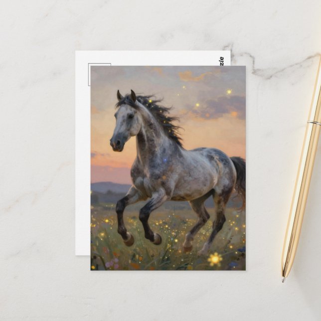 Carte Postale Belle Année du Cheval  (Devant/Arrière en situation)
