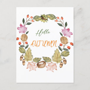 Carte Postale Belle aquarelle automne couronne de feuille