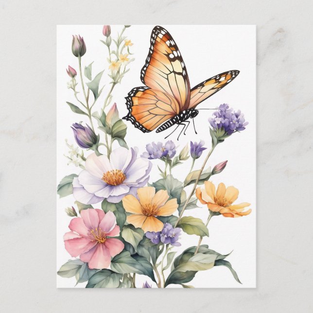 Carte Postale Belle aquarelle de papillon monarque (Devant)