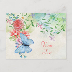 Carte Postale Belle aquarelle florale avec papillon