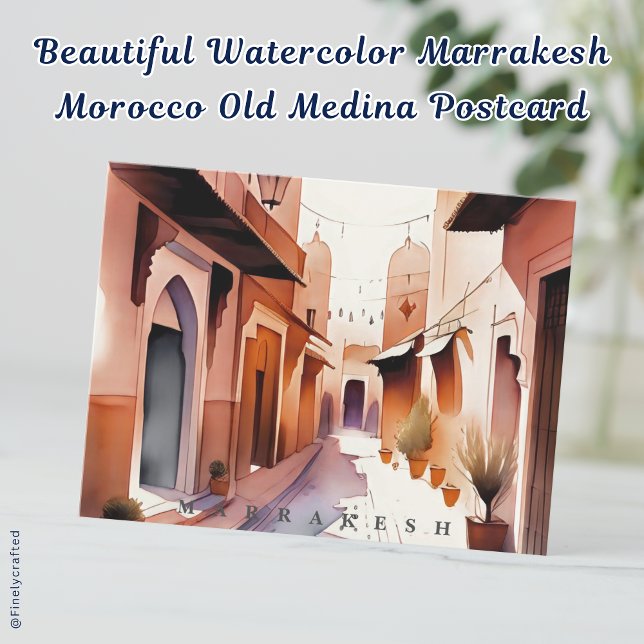 Carte Postale Belle aquarelle Marrakech Maroc Vieille Médina (Créateur téléchargé)