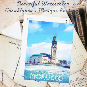 Carte Postale Belle aquarelle Mosquée de Casablanca