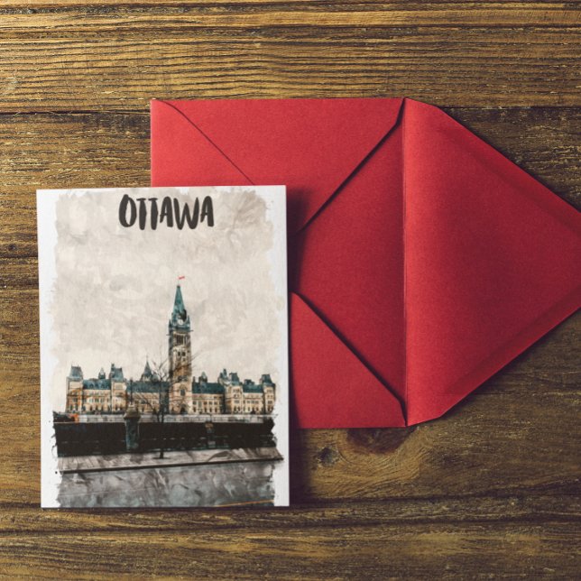 Carte Postale Belle aquarelle Vintage voyage Ottawa Canada (ottawa canada watercolor travel postcard)
