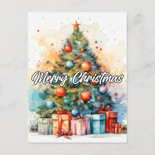 Carte Postale Belle Arbre de Noël Décoratif de Fêtes (Devant)
