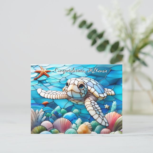 Carte Postale Belle Bébé Blanc Nage de tortue marine (Debout devant)