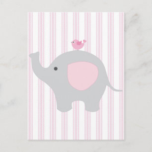 Carte Postale Belle Bébée Fille Rose Eléphant