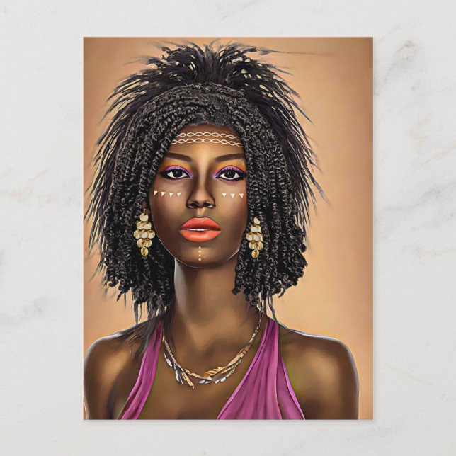 Carte Postale Belle Black African Princess Woman Art (Devant)
