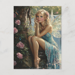 Carte Postale Belle Blond Fairy et Rose