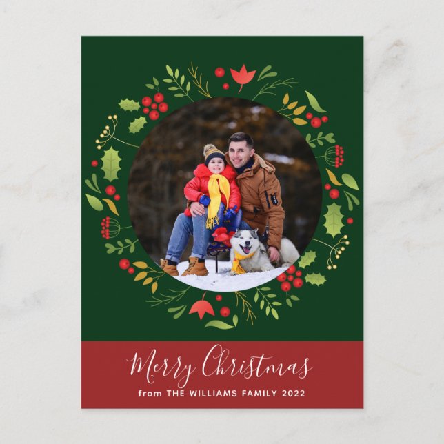 Carte Postale Belle Botanique Joyeux Noël Wreath Photo (Devant)