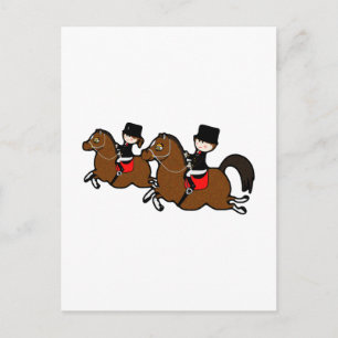 Carte Postale Belle caricature garçon fille équitation dressage 