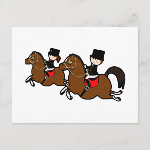 Carte Postale Belle caricature garçon fille équitation dressage 