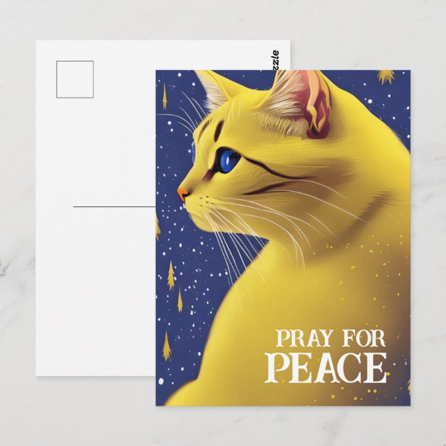 Carte Postale Belle chatte jaune aux yeux bleus - ukraine (Devant / Derrière)