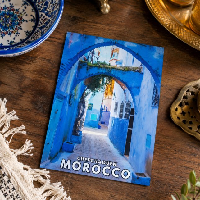 Carte Postale Belle Chefchaouen bleue Architecture marocaine (Morocco's Chefchaouen blue city postcard. )