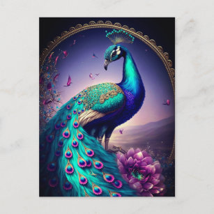 Carte Postale Belle couleur Peacock Paon Bird faune