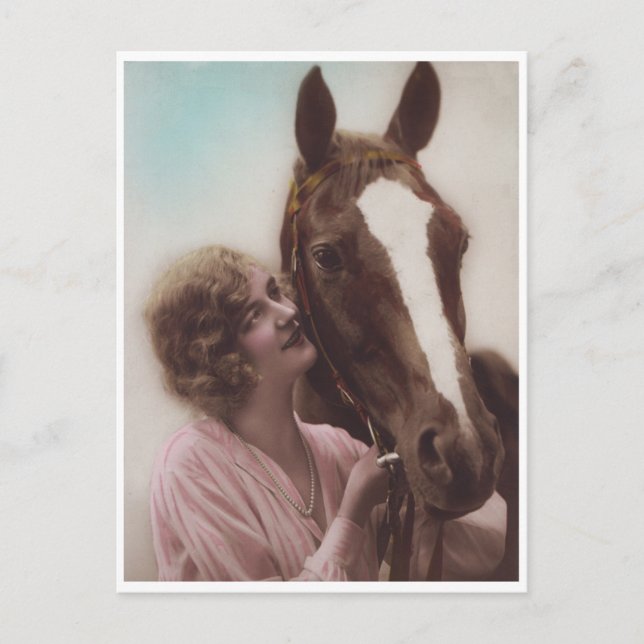 Carte Postale Belle Dame et Cheval Glamour Vintage des Années 19 (Devant)