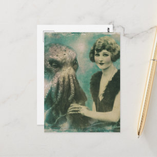 Carte Postale Belle Dame Vintage et un Monstre Marin