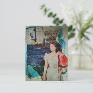 Carte Postale Belle Dame Vintage le Long de la Rivière