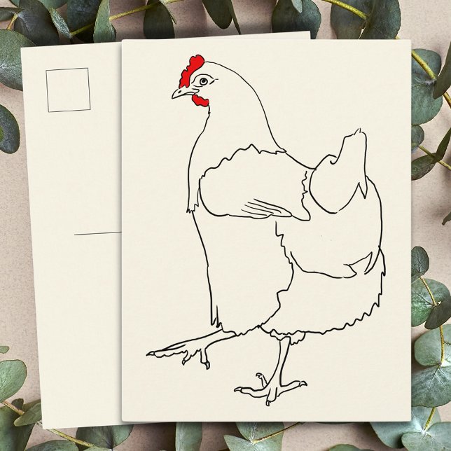 Carte Postale Belle Danse Poulet Funky Line Dessin Animal Art (Cute chicken simple line drawing postcard)
