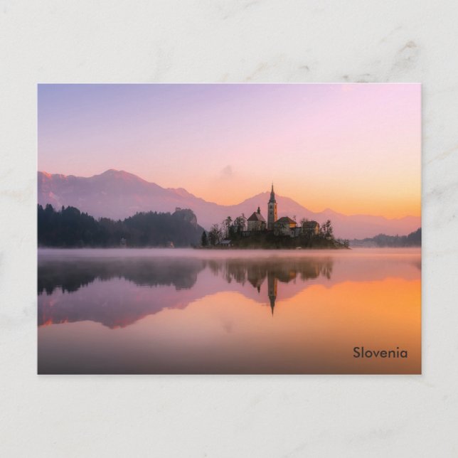 Carte Postale Belle église sur l'île dans Lac Bled Slovénie (Devant)