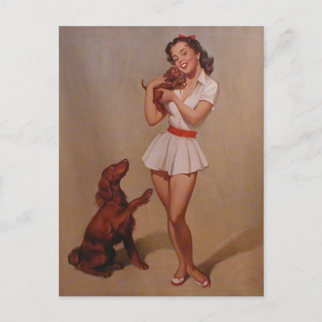 Carte Postale Belle épingle Vintage fille (Devant)