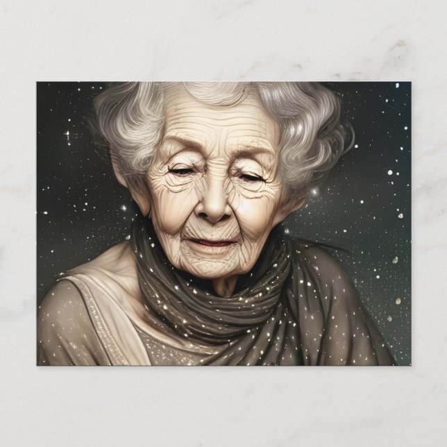 Carte Postale Belle et étonnante vieille femme Art numérique (Devant)