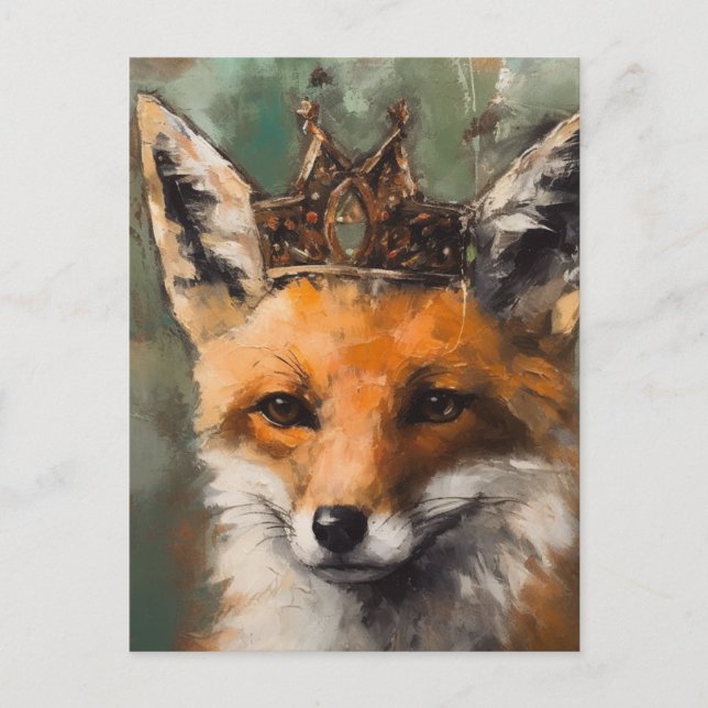 Carte Postale Belle Fairytale Renard rouge dans une couronne (Devant)