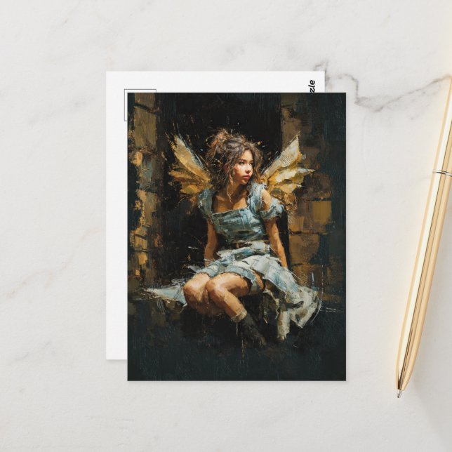 Carte Postale Belle Fée en robe en jean (Devant/Arrière en situation)