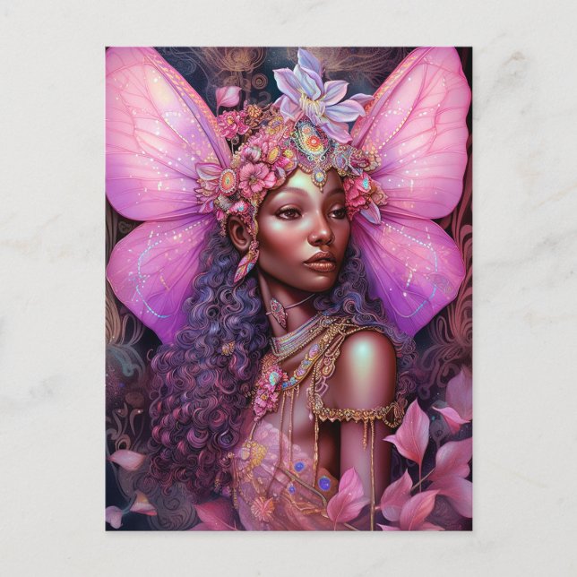 Carte Postale Belle Fée noire fille Imaginaire Art (Devant)