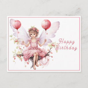 Carte Postale Belle Fée Rose Et Lavande Tenant Des Ballons