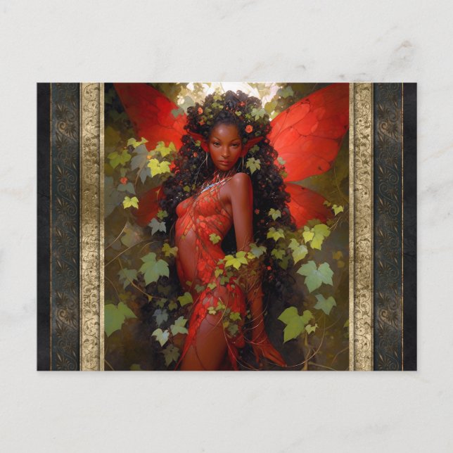 Carte Postale Belle Fée Rouge Femme Imaginaire Art (Devant)