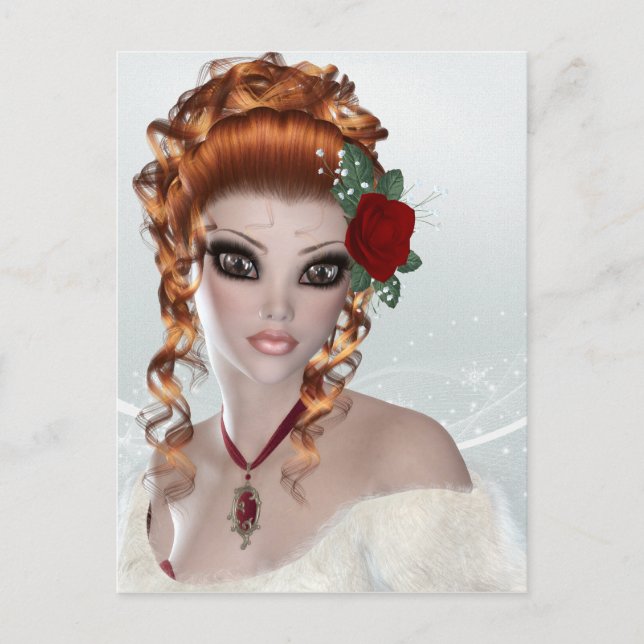 Carte Postale Belle Femme à tête rouge (Devant)