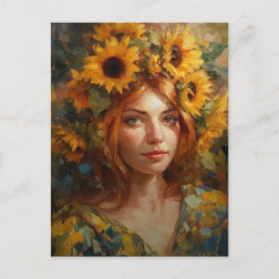 Carte Postale Belle Femme aux tournesols