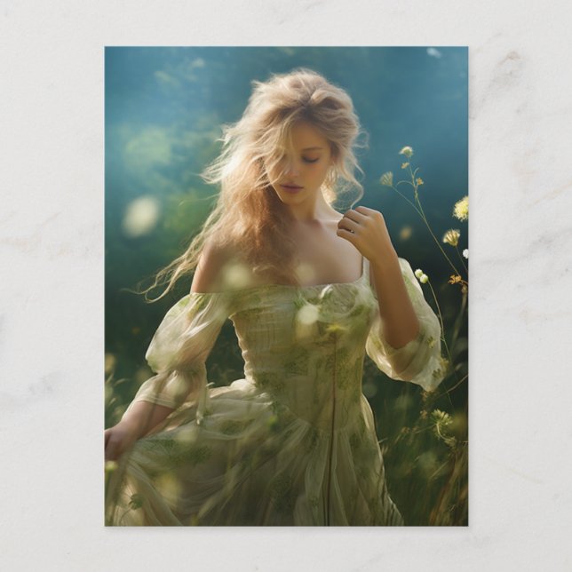 Carte Postale Belle femme blonde dans un pré (Devant)