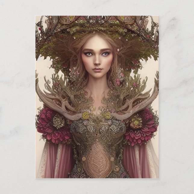 Carte Postale Belle Femme de Plantes et Fleurs Forêts (Devant)