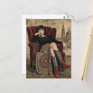 Carte Postale Belle femme des années 1920 assise dans un fauteui