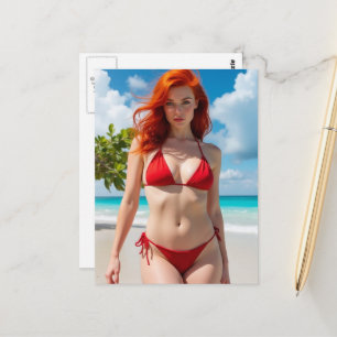 Carte Postale Belle Femme en Bikini Rouge