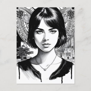 Carte Postale Belle femme en noir et blanc