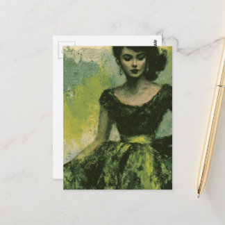 Carte Postale Belle femme en robe verte des années 1950