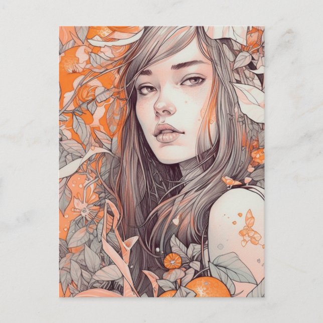 Carte Postale Belle Femme et Oranges (Devant)
