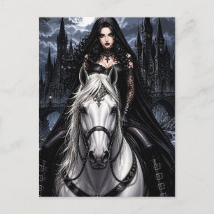 Carte Postale Belle femme gothique sur un cheval blanc