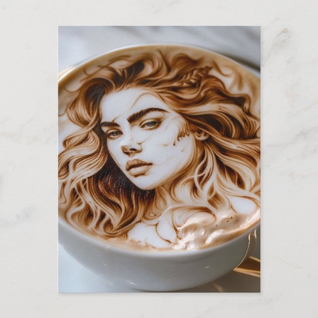 Carte Postale Belle femme Latte Art (Devant)