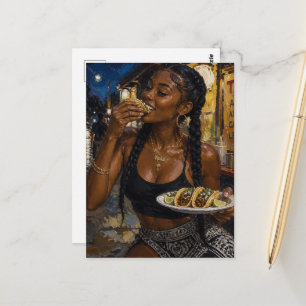 Carte Postale Belle femme mangeant des tacos