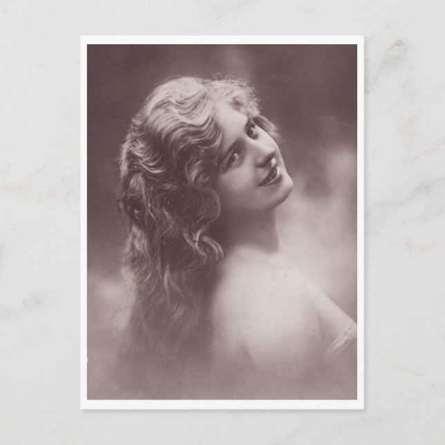 Carte Postale Belle Femme Rétro Avec Cheveux Bleu (Devant)