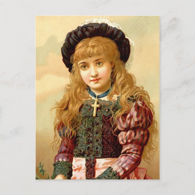 Carte Postale Belle fille avec Pendentif Gold Cross (Devant)