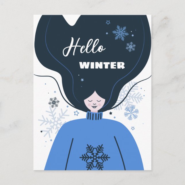 Carte Postale Belle fille Bonjour hiver (Devant)