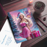 Carte Postale Belle fille de Noël rose 01<br><div class="desc">Belle illustration d'une belle fille en robe rose et casquette du Père Noël avec boîte cadeau près du sapin de Noël. Choisissez cette adorable fille dans les suites Père Noël entourée de l'atmosphère magique de Christimas pour célébrer vos vacances avec joie et une touche de magie. Vous pouvez trouver tous...</div>