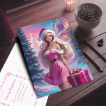 Carte Postale Belle fille de Noël rose 01<br><div class="desc">Belle illustration d'une belle fille en robe rose et casquette du Père Noël avec boîte cadeau près du sapin de Noël. Choisissez cette adorable fille dans les suites Père Noël entourée de l'atmosphère magique de Christimas pour célébrer vos vacances avec joie et une touche de magie. Vous pouvez trouver tous...</div>